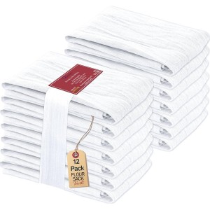 RUVANTI Flour Sack Towels 12 Pack 28 x 28 Inches, Ring Spun 100% Cotton Dish Towel, Machine Washable, Absorbent - Flour Sack Kitchen Towels for Drying and Cleaning - White