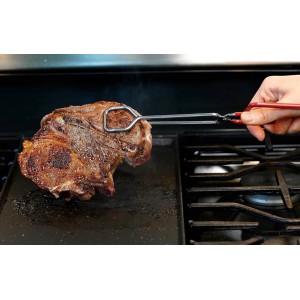 10-Inch Heavy Duty Stainless Steel Kitchen Tongs - Non-Slip Comfortable Red Grip, Scissor Design, Heat Resistant for BBQ and Cooking