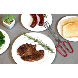 10-Inch Heavy Duty Stainless Steel Kitchen Tongs - Non-Slip Comfortable Red Grip, Scissor Design, Heat Resistant for BBQ and Cooking