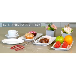 10-Inch Heavy Duty Stainless Steel Kitchen Tongs - Non-Slip Comfortable Red Grip, Scissor Design, Heat Resistant for BBQ and Cooking