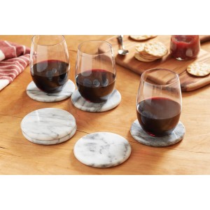 Fox Run 48749 Natural White Polished Marble Stone Coasters, Set of 6