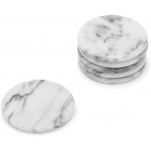 Fox Run 48749 Natural White Polished Marble Stone Coasters, Set of 6