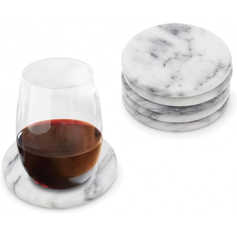 Fox Run 48749 Natural White Polished Marble Stone Coasters, Set of 6