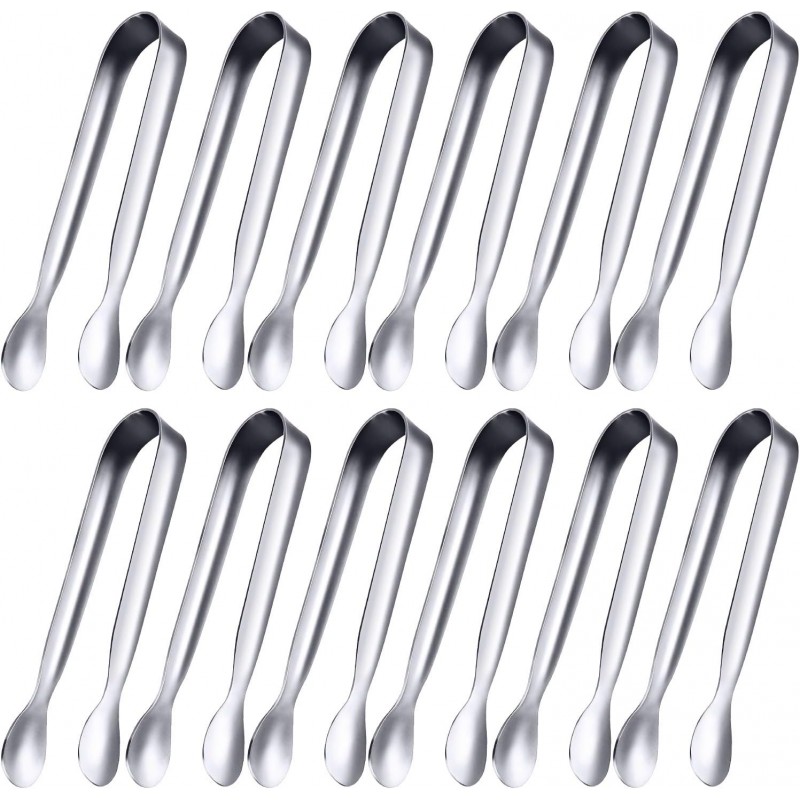 Gejoy 12 Pieces Mini Tongs Stainless Steel Small Sugar Serving Tongs for Charcuterie Board Appetizers Dessert Serving Food Tiny Party Danish Candy(4.3 Inch,Silver)
