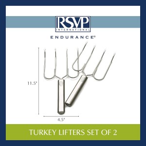 RSVP International Endurance® Stainless Steel Turkey & Roast Lifters, Set of 2 | Transfer Turkey or Ham Easily | Long Handles for Strong Grip | Dishwasher Safe | Great for Thanksgiving