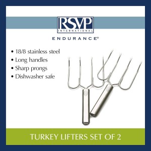 RSVP International Endurance® Stainless Steel Turkey & Roast Lifters, Set of 2 | Transfer Turkey or Ham Easily | Long Handles for Strong Grip | Dishwasher Safe | Great for Thanksgiving