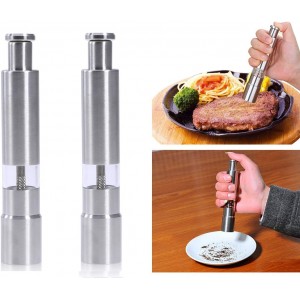 Salt and Pepper Grinder Set of 2,Stainless Steel Push Button Grinder Modern Design Thumb Grinder, for Black Pepper, Sea Salt and Himalayan Salt, Spice and Salt