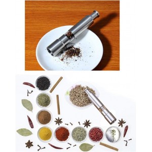 Salt and Pepper Grinder Set of 2,Stainless Steel Push Button Grinder Modern Design Thumb Grinder, for Black Pepper, Sea Salt and Himalayan Salt, Spice and Salt