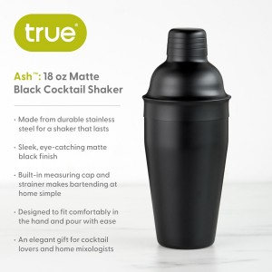 True Ash Stainless Steel Cocktail Shaker for Cold Brew Cocktails, Margarita, Whiskey Sour, Espresso Martini Shaker, Home Bar Accessories, Bartender Gifts, 18 oz, Set of 1, Matte Black