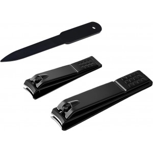 FIXBODY Nail Clippers, Black Stainless Steel Fingernail & Toenail Clippers & Nail File,Great Christmas Gift,Stocking Stuffers for Men and Women