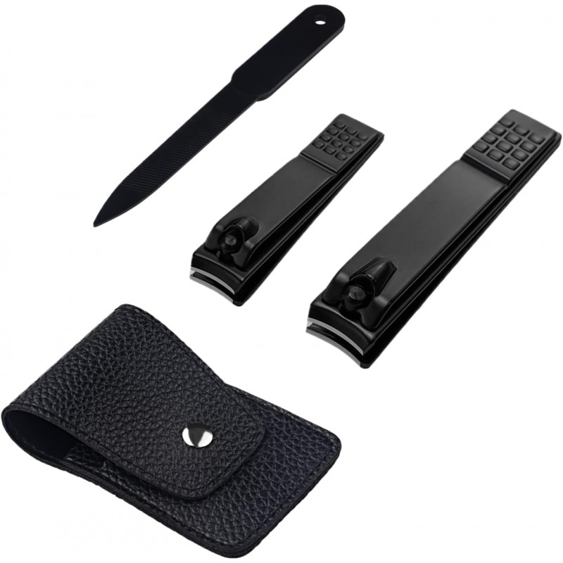FIXBODY Nail Clippers, Black Stainless Steel Fingernail & Toenail Clippers & Nail File,Great Christmas Gift,Stocking Stuffers for Men and Women