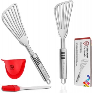 Premium Fish Spatula - Rust-Resistant Stainless Steel, Non-Slip Handle, Ideal for Grilling, Frying, Turning and Flipping Fish, Meat, Eggs, and More - Ergonomic Design for Perfect Results - Set of 2