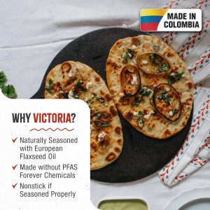Victoria 12-Inch/30.5-Centimeter Cast Iron Tawa Dosa Pan, Cast Iron Pizza Pan and Crepe Pan with Loop Handle, Seasoned with Flaxseed Oil, Made in Colombia