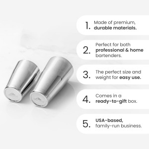 A Bar Above Professional Boston Shakers Set 18 oz Weighted Stainless Steel Cocktail Shaker Set for Bartenders, Premium 304 Steel Bar Shaker, Essential Bartending Tools for Mixing Drinks