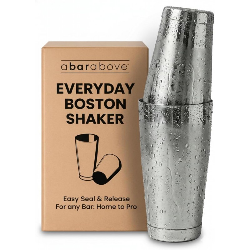 A Bar Above Professional Boston Shakers Set 18 oz Weighted Stainless Steel Cocktail Shaker Set for Bartenders, Premium 304 Steel Bar Shaker, Essential Bartending Tools for Mixing Drinks