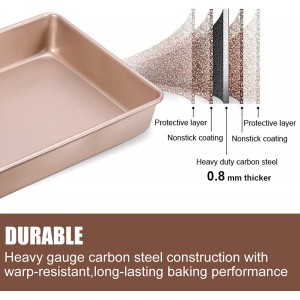 Deep Baking Pans Set Nonstick,Rectangle Cake Pan,Stackable Bakeware Set of 3,Oven Trays for Baking,Gold(9''/11''/13'')
