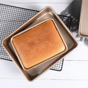 Deep Baking Pans Set Nonstick,Rectangle Cake Pan,Stackable Bakeware Set of 3,Oven Trays for Baking,Gold(9''/11''/13'')
