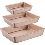 Deep Baking Pans Set Nonstick,Rectangle Cake Pan,Stackable Bakeware Set of 3,Oven Trays for Baking,Gold(9''/11''/13'')