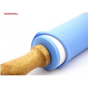 Silicone Rolling Pin with Wooden Handle - Non Stick Surface Dough Roller-roller pins for baking Pastry,Pizza,Fondant,Tortilla, Bread Crus& Christmas Cookies Supplies Gift for Home Bakers.