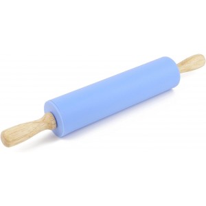 Silicone Rolling Pin with Wooden Handle - Non Stick Surface Dough Roller-roller pins for baking Pastry,Pizza,Fondant,Tortilla, Bread Crus& Christmas Cookies Supplies Gift for Home Bakers.