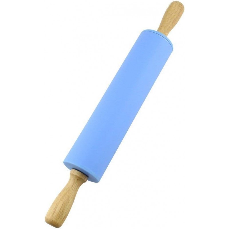 Silicone Rolling Pin with Wooden Handle - Non Stick Surface Dough Roller-roller pins for baking Pastry,Pizza,Fondant,Tortilla, Bread Crus& Christmas Cookies Supplies Gift for Home Bakers.