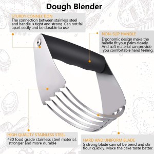 Dough Blender - Stainless Steel Pastry Cutter Set, Blender + Scraper + Brush, Professional Baking Tools