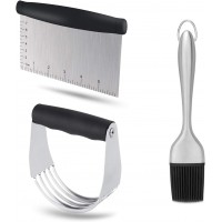 Dough Blender - Stainless Steel Pastry Cutter Set, Blender + Scraper + Brush, Professional Baking Tools