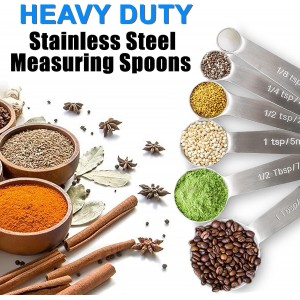 Measuring Spoons, Premium Heavy Duty Stainless Steel Measuring Spoons Cups Set, Small Tablespoon with Metric and US Measurements, Set of 6 for Measuring Dry and Liquid Ingredients