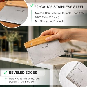 Dough Cutter for Bread and Pizza Dough - Stainless Steel Metal Griddle Scraper Chopper - Multipurpose Bench Scraper Kitchen Utensil for Flat Top Griddle - Commercial Quality