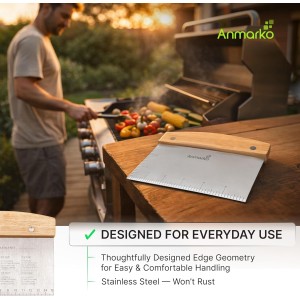 Dough Cutter for Bread and Pizza Dough - Stainless Steel Metal Griddle Scraper Chopper - Multipurpose Bench Scraper Kitchen Utensil for Flat Top Griddle - Commercial Quality