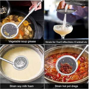 Tenta tenta kitchen Solid Stainless Steel Spider Strainer Skimmer Ladle for Cooking and Frying, Kitchen Utensils Wire Strainer Pasta Strainer Spoon Hot Pot Fat Skimmer Spoon Set of 3