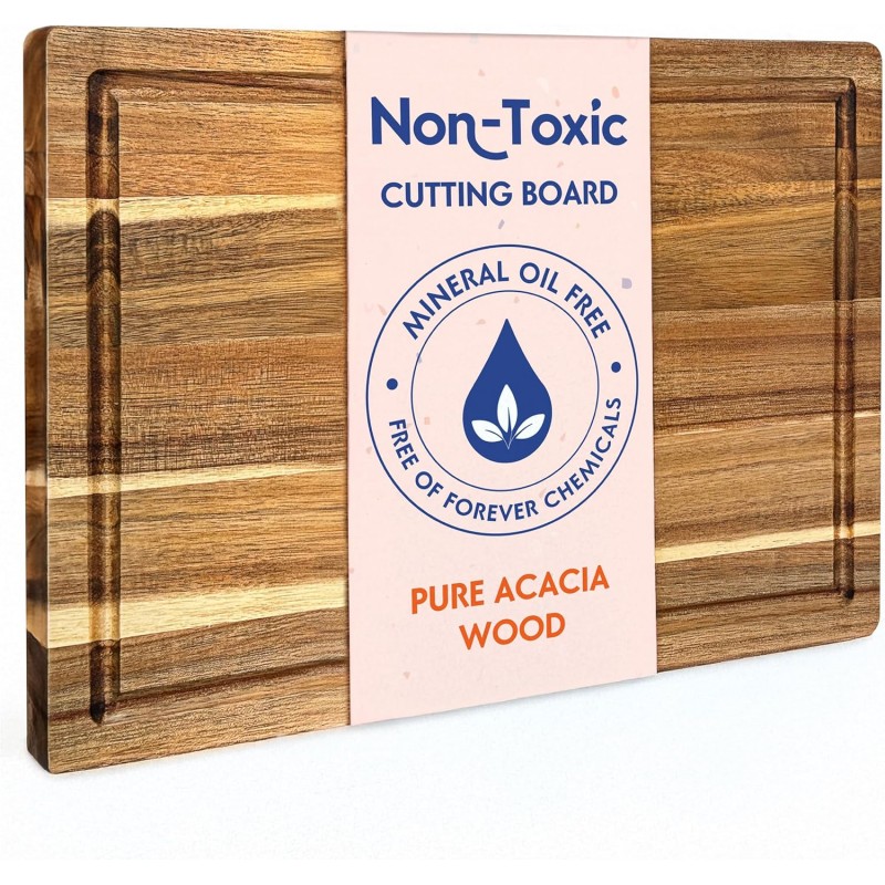 Non Toxic Wood Cutting Board - Conditioned with Natural Beeswax Flaxseed & Lemon Oil - Free of Mineral Oil - Made of FSC Certified Acacia Wood - 16" x 11" Thick Cutting Board by Ziruma