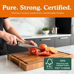 Non Toxic Wood Cutting Board - Conditioned with Natural Beeswax Flaxseed & Lemon Oil - Free of Mineral Oil - Made of FSC Certified Acacia Wood - 16" x 11" Thick Cutting Board by Ziruma