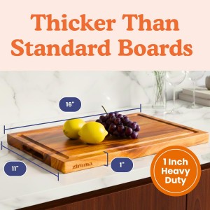 Non Toxic Wood Cutting Board - Conditioned with Natural Beeswax Flaxseed & Lemon Oil - Free of Mineral Oil - Made of FSC Certified Acacia Wood - 16" x 11" Thick Cutting Board by Ziruma