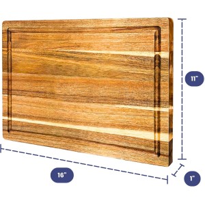 Non Toxic Wood Cutting Board - Conditioned with Natural Beeswax Flaxseed & Lemon Oil - Free of Mineral Oil - Made of FSC Certified Acacia Wood - 16" x 11" Thick Cutting Board by Ziruma