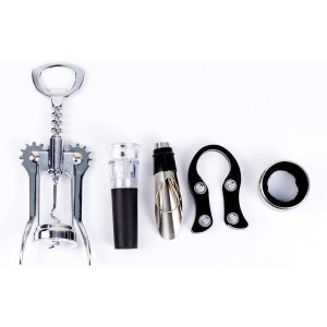 Red Wine Bottle Cap Opener Wing Corkscrew Vacuum Stopper Foil Cutter Pourer Kit Energy Saving