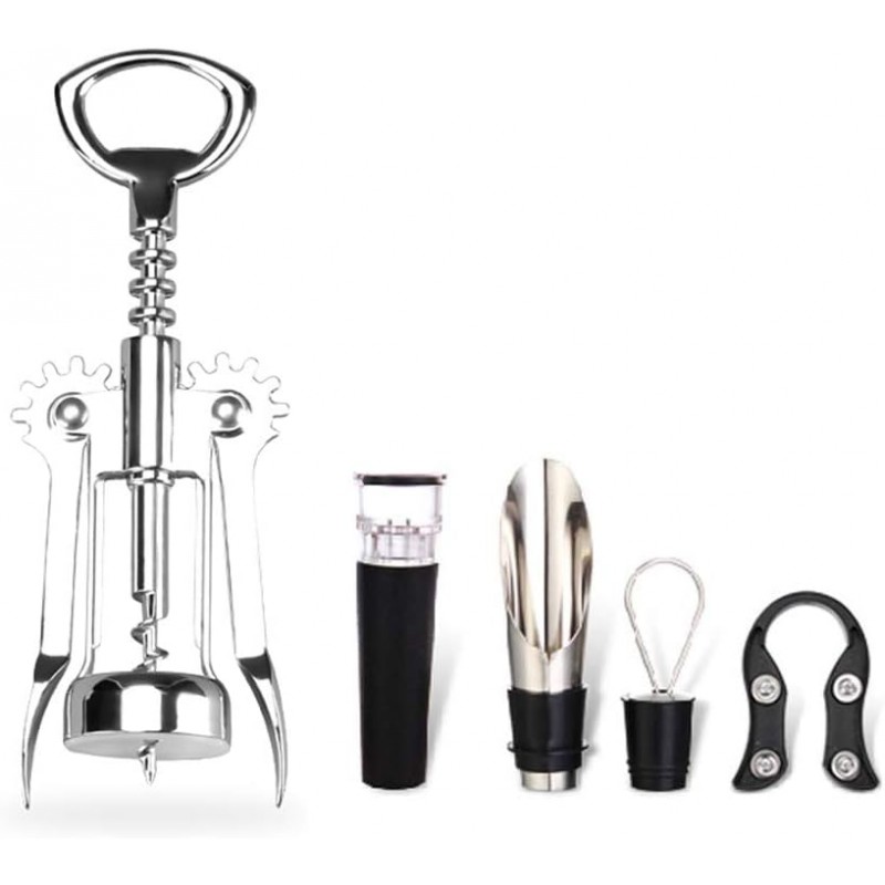Red Wine Bottle Cap Opener Wing Corkscrew Vacuum Stopper Foil Cutter Pourer Kit Energy Saving