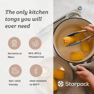 Starpack 'Get a Grip' Silicone Kitchen Tongs for Cooking (2Pcs) - BBQ Tongs for Grill Heat Resistant to 600°F - Stainless Steel Kitchen Utensils w/Non Stick Silicone Tips - 9