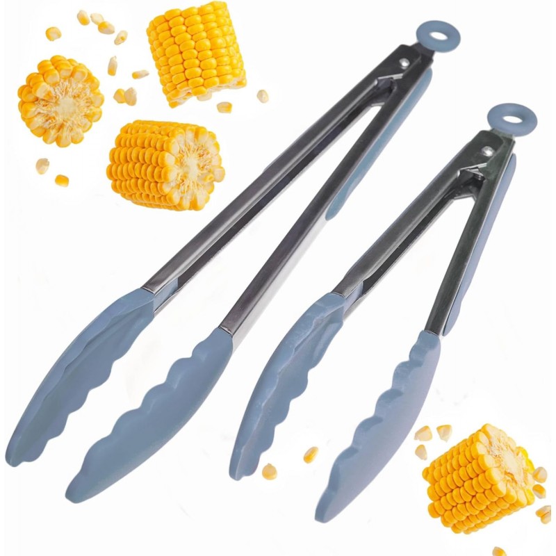 Starpack 'Get a Grip' Silicone Kitchen Tongs for Cooking (2Pcs) - BBQ Tongs for Grill Heat Resistant to 600°F - Stainless Steel Kitchen Utensils w/Non Stick Silicone Tips - 9