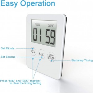 Attom Tech 2 PCS Ultra Slim Digital Kitchen Timer with Loud Alarm and Magnet Back, Large Display, Small Thin Mini Countdown Up Timer for Cooking Baking Sports Nap Games Office, White