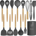 oannao Silicone Cooking Utensils Kitchen Utensil Set - 446°F Heat Resistant Silicone Kitchen Utensils Set, Spatula,Turner Tongs, Spoon, Whisk,Kitchen Gadgets for Nonstick Cookware, BPA Free (Gray)