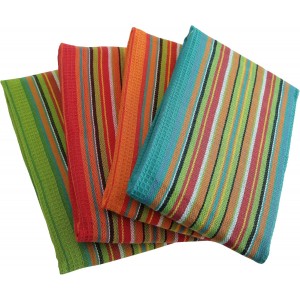 DG Collections Salsa Stripe Kitchen Dish Towels, 100% Cotton, Highly Absorbent, Multi Purpose Waffle Tea Towels for Cooking, Drying & Cleaning, 16x28 Inches, Pack of 12