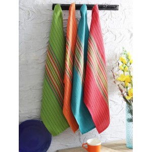 DG Collections Salsa Stripe Kitchen Dish Towels, 100% Cotton, Highly Absorbent, Multi Purpose Waffle Tea Towels for Cooking, Drying & Cleaning, 16x28 Inches, Pack of 12
