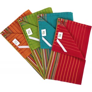 DG Collections Salsa Stripe Kitchen Dish Towels, 100% Cotton, Highly Absorbent, Multi Purpose Waffle Tea Towels for Cooking, Drying & Cleaning, 16x28 Inches, Pack of 12