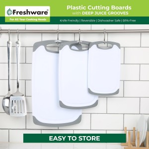 Freshware Cutting Boards for Kitchen, Chopping Board 3-Pack with Different Sizes, Juice Grooves and Non Slip Handles - Reversible, Large Cutting Board Set - Dishwasher Safe - Gray