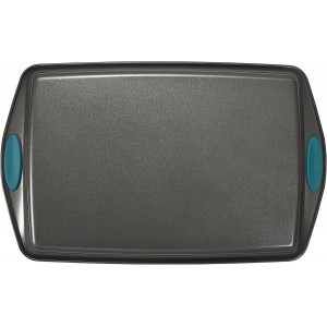 Rachael Ray Bakeware Nonstick Cookie Pan Set, 3-Piece, Gray with Marine Blue Grips