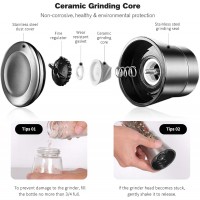 Premium Salt and Pepper Grinder Set with Stand Stainless Steel Manual Spice Adjustable Coarseness with Five Grinding Level Pepper Mill Grinders Shakers Set with Silicone Funnel (Pack of 2)