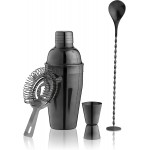 True 4-Piece Cocktail Shaker Set Includes Cobbler Shaker, Strainer, Jigger, Bar Spoon for Classic Cocktails, Mixed Drinks, Cold Brew, Home Bar Tools, Bartender Gifts, Bar Cart Accessories, Black