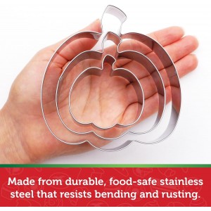 Pumpkin Cookie Cutter 3 Piece Set, Premium Food-Grade Stainless Steel, Dishwasher Safe