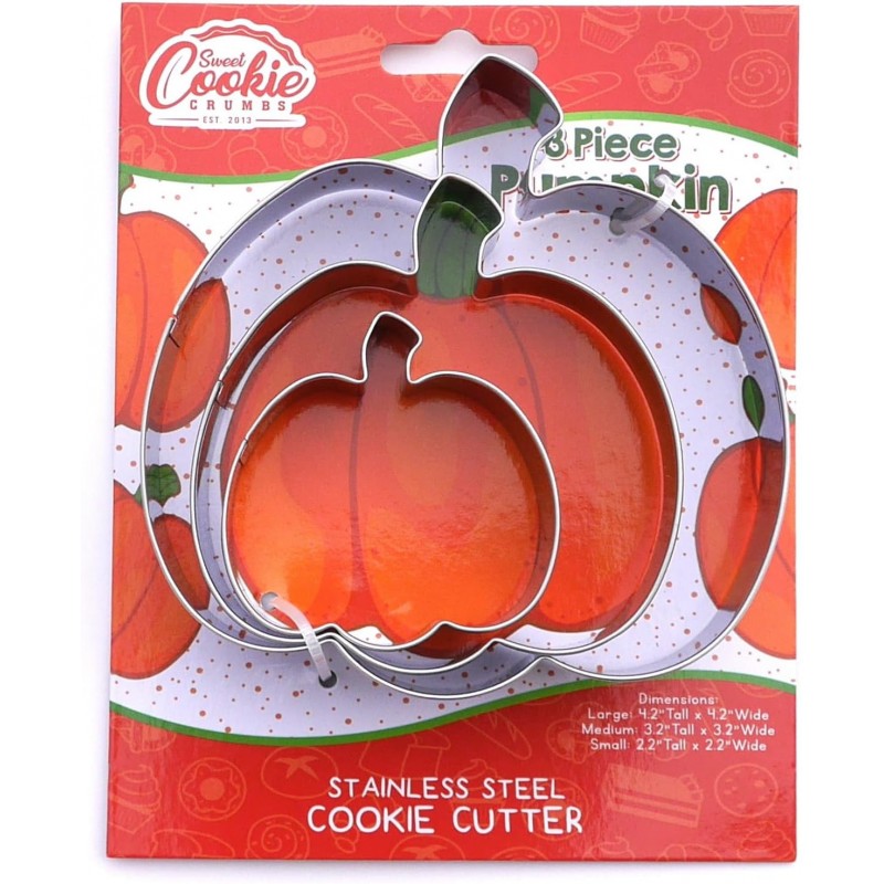 Pumpkin Cookie Cutter 3 Piece Set, Premium Food-Grade Stainless Steel, Dishwasher Safe